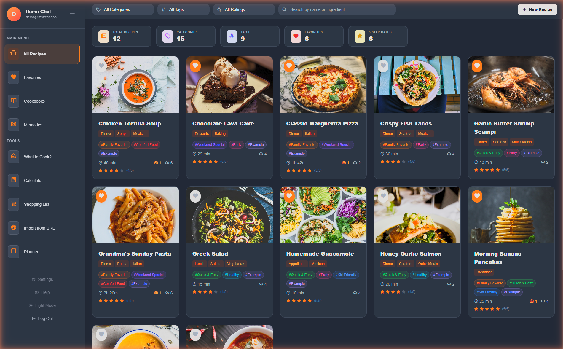 Recipes in dark mode